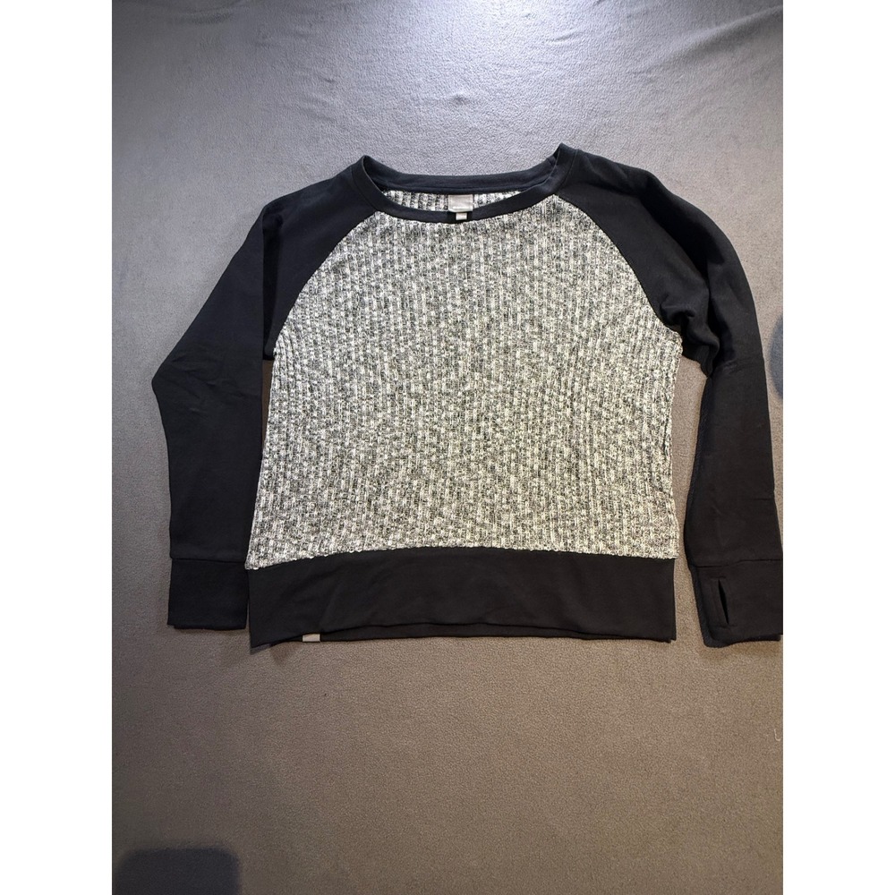 Bench Womens Small Marled Knit Raglan Pullover Top Black Grey Thumbholes